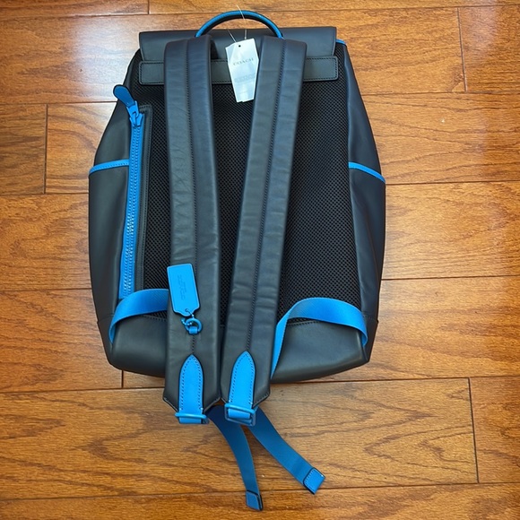 Coach Backpack leather Misnight Navy Racer Blue Drawstring & speedclip closures - Picture 11 of 15